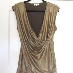 Calvin Klein Sleeveless Wrap Top, Sparkly Gold, Size Medium